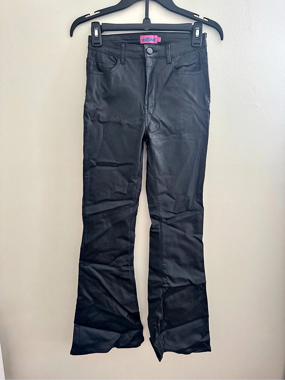 edikted Luna Faux Leather Flare Pants Black